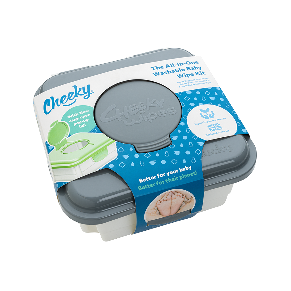 Premium All-in-One Kit Organic Cotton - Washable Baby Wipes - Grey Box