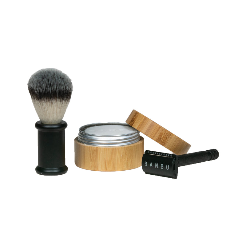 Razor + Shaving brush black & shaving soap Marine