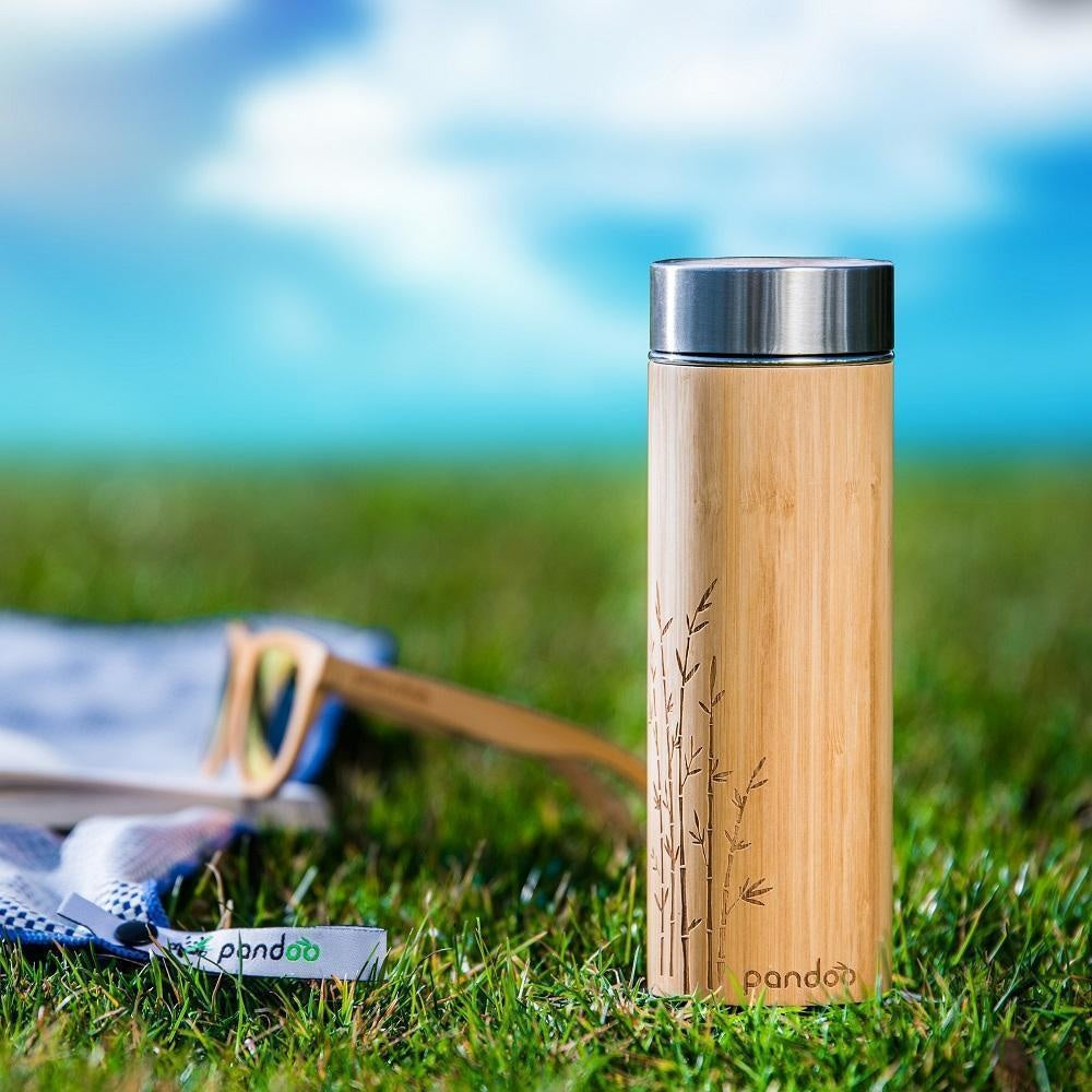 Pandoo Bamboo Thermos Bottle with Tea Strainer Insulated - 360 ML