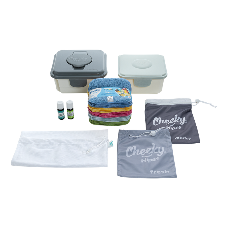 Premium All-in-One Kit Bamboo - Washable Baby Wipes - Grey Box