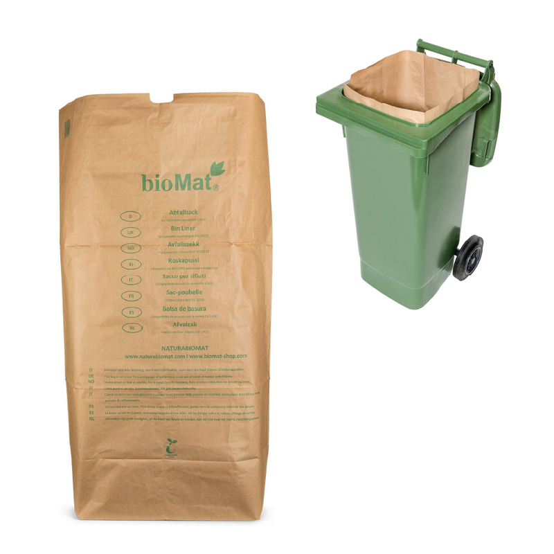 BioMat - Compostable paper container bags - 1 layer - 120/140 Liter