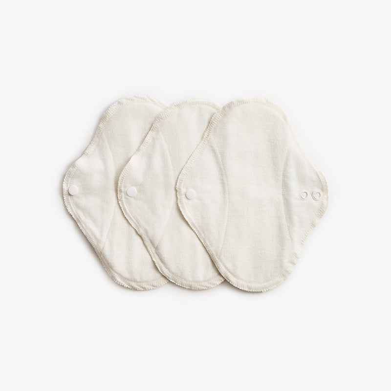Washable Panty Liners with Snap Buttons - 3 Pieces - White