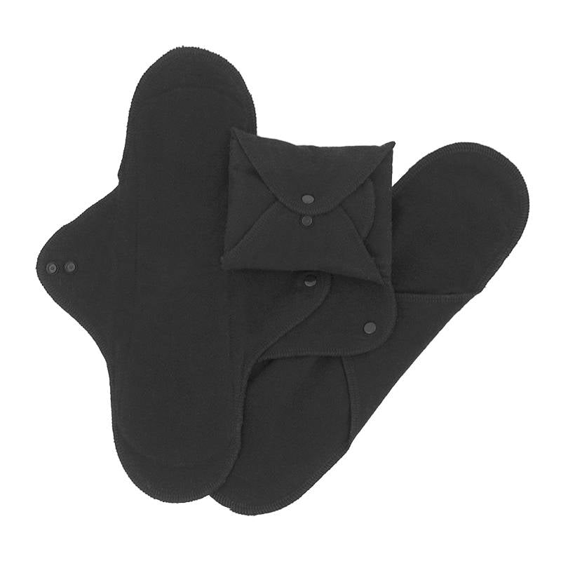 Sanitary napkin night washable with press studs - 3 pieces - black
