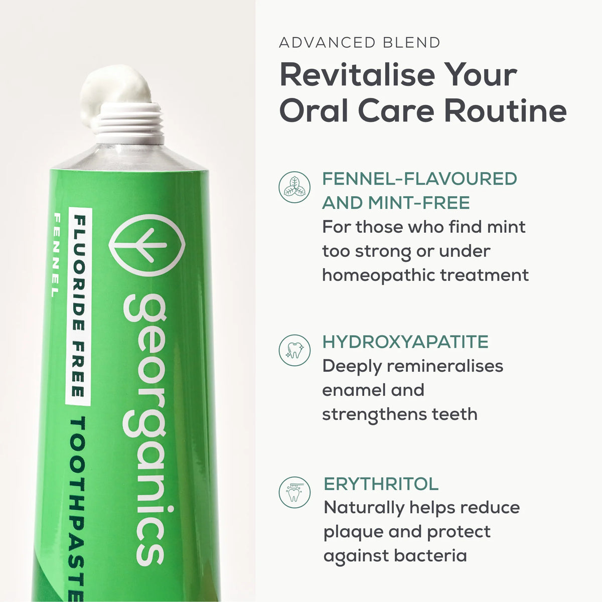 Georganics - Fluoride-free toothpaste with hydroxyapatite - Fennel - 75 ml
