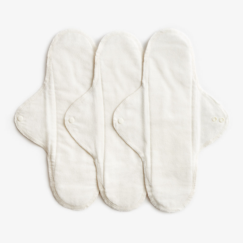 Sanitary napkin night washable with press studs - 3 pieces - white