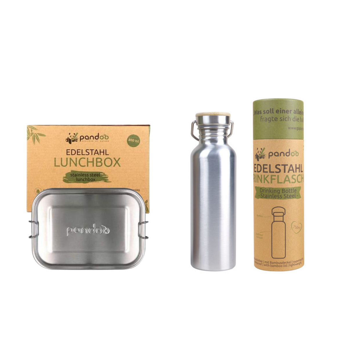 Pandoo stainless steel thermos flask single-walled + Pandoo stainless steel lunch box 800 ml