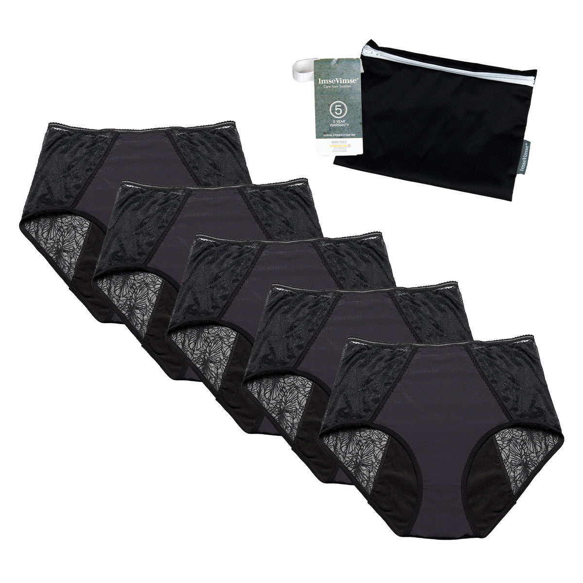 Set of 5 + wetbag - 5 x Cheeky Pants Feeling Fearless - black - Extra absorption