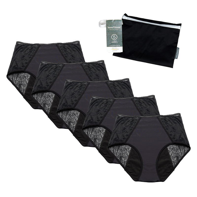 Set of 5 + wetbag - 5 x Cheeky Pants Feeling Fearless - black - Extra absorption