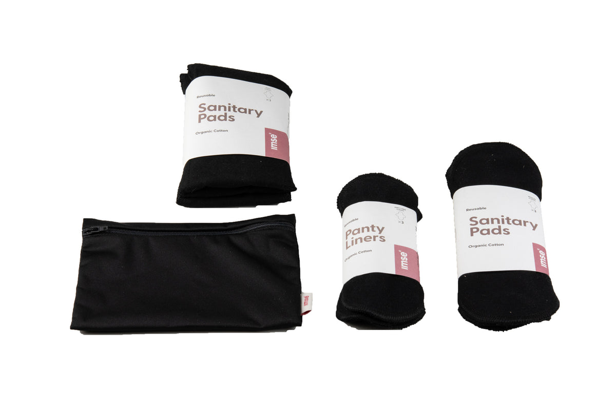Starter Kit Washable Sanitary Pads - Black - Push Buttons