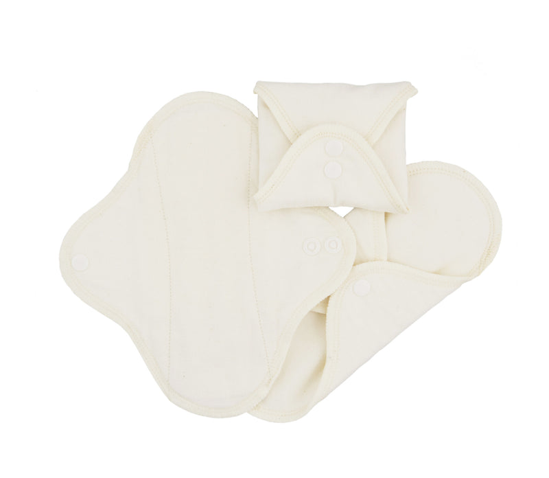 Sanitary napkin night washable with press studs - 3 pieces - white