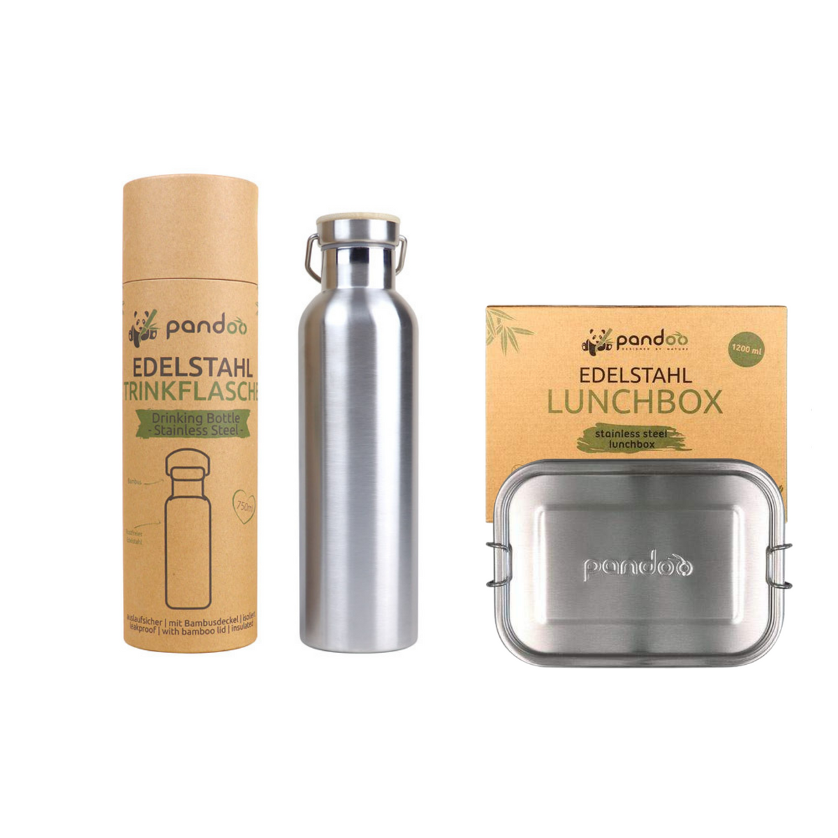 Pandoo stainless steel thermos flask insulated + Pandoo stainless steel lunch box 1200 ml