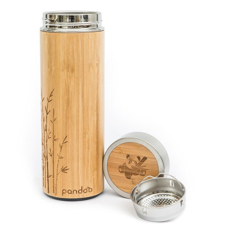 Pandoo Bamboo Thermos Bottle with Tea Strainer Insulated - 360 ML