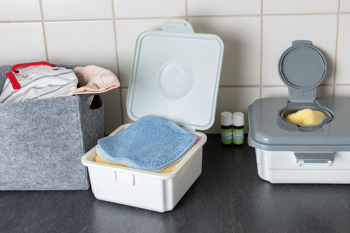 Premium All-in-One Kit Organic Cotton - Washable Baby Wipes - Grey Box