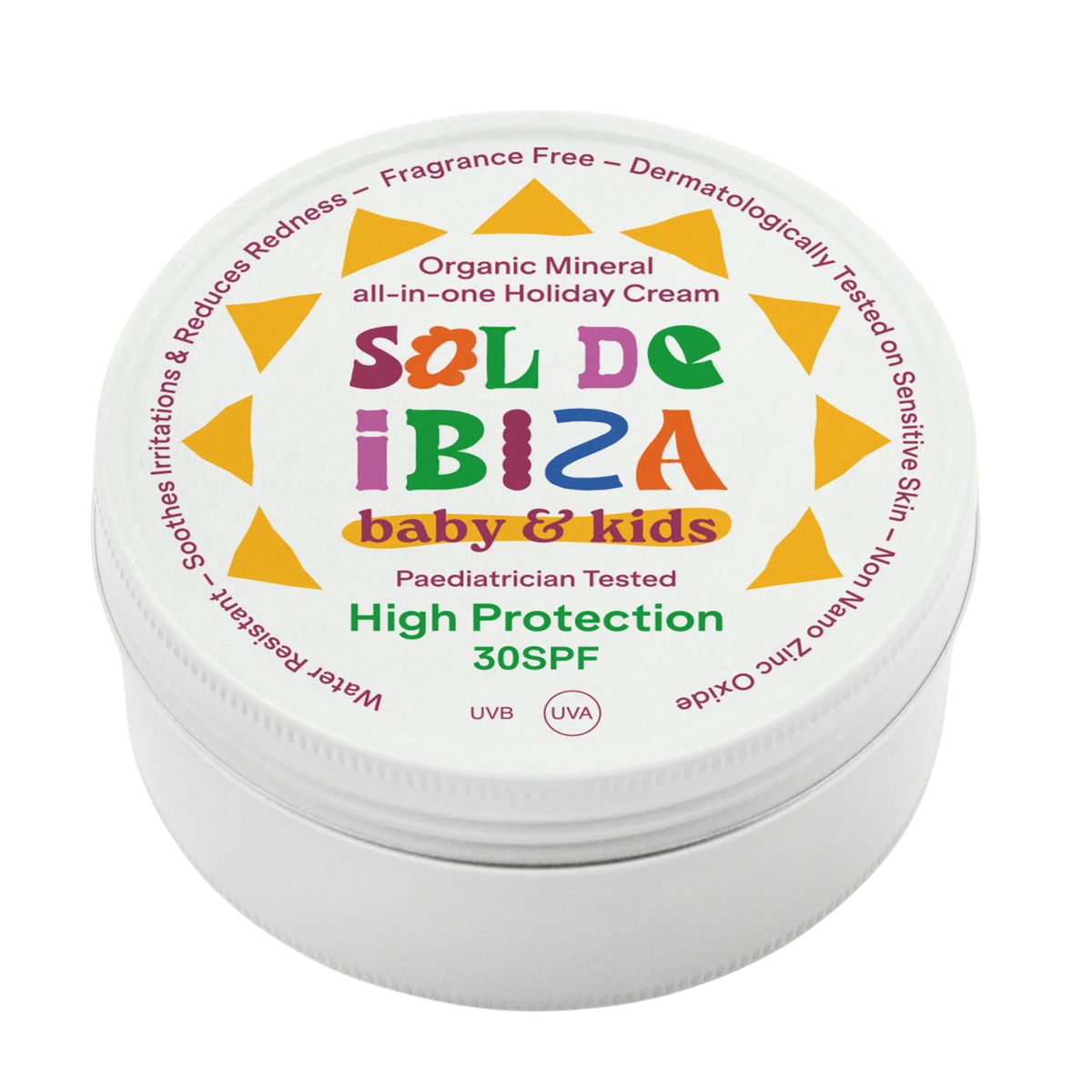 Sol de Ibiza Baby & Kids · High Protection SPF30 · Broad-Spectrum UVA Blocks 97% UVB