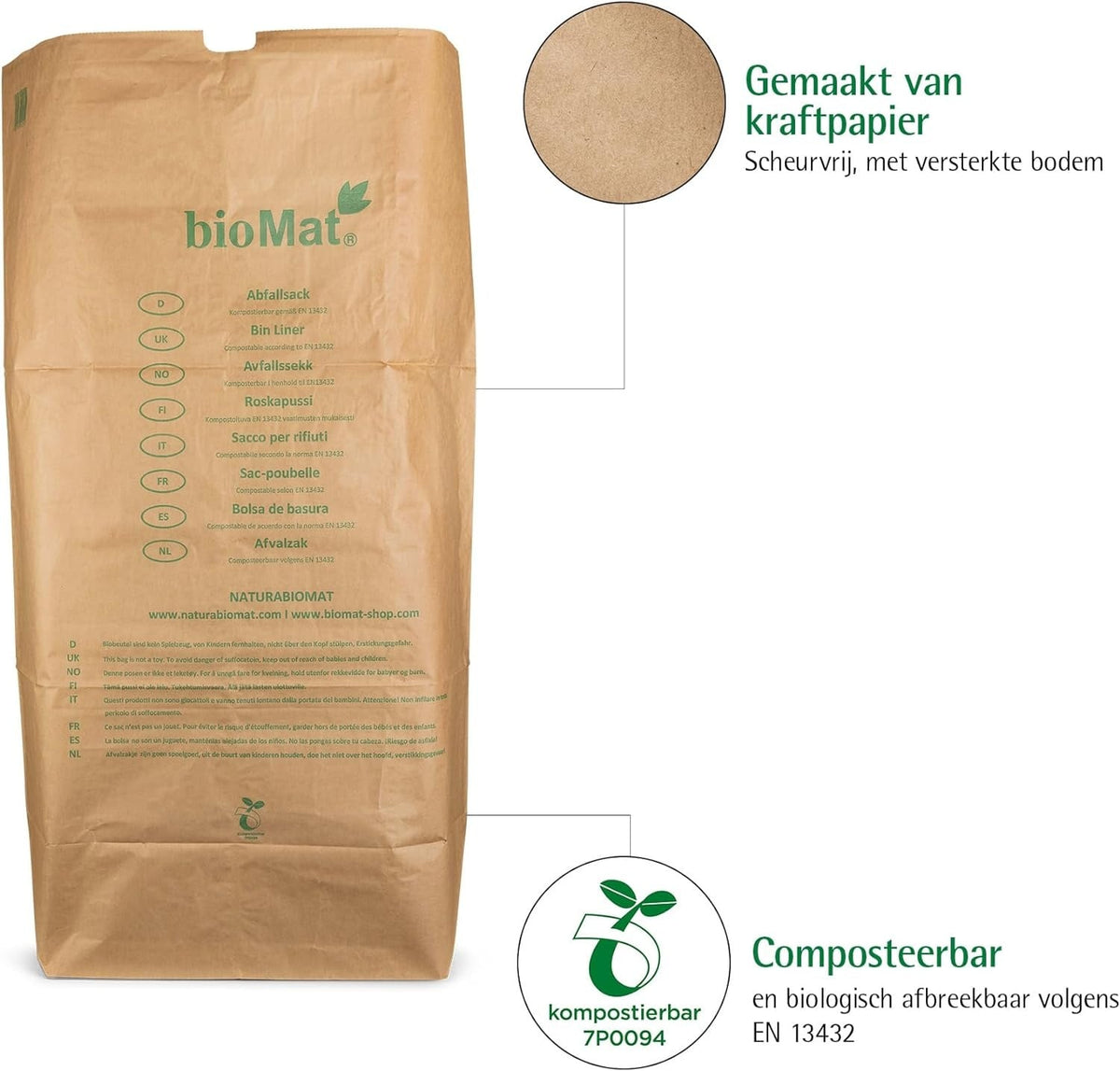 BioMat - Compostable paper container bags - 1 layer - 240 liters