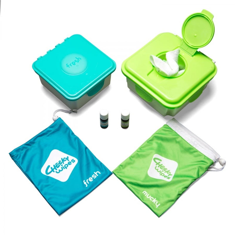 Premium All-in-One Kit Organic Cotton - Washable Baby Wipes - Blue Box