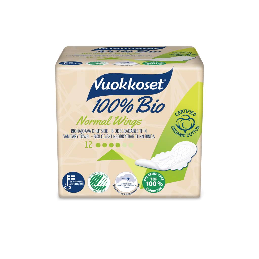Vuokkoset normal sanitary pads with wings - 100% organic - 12 pieces 12