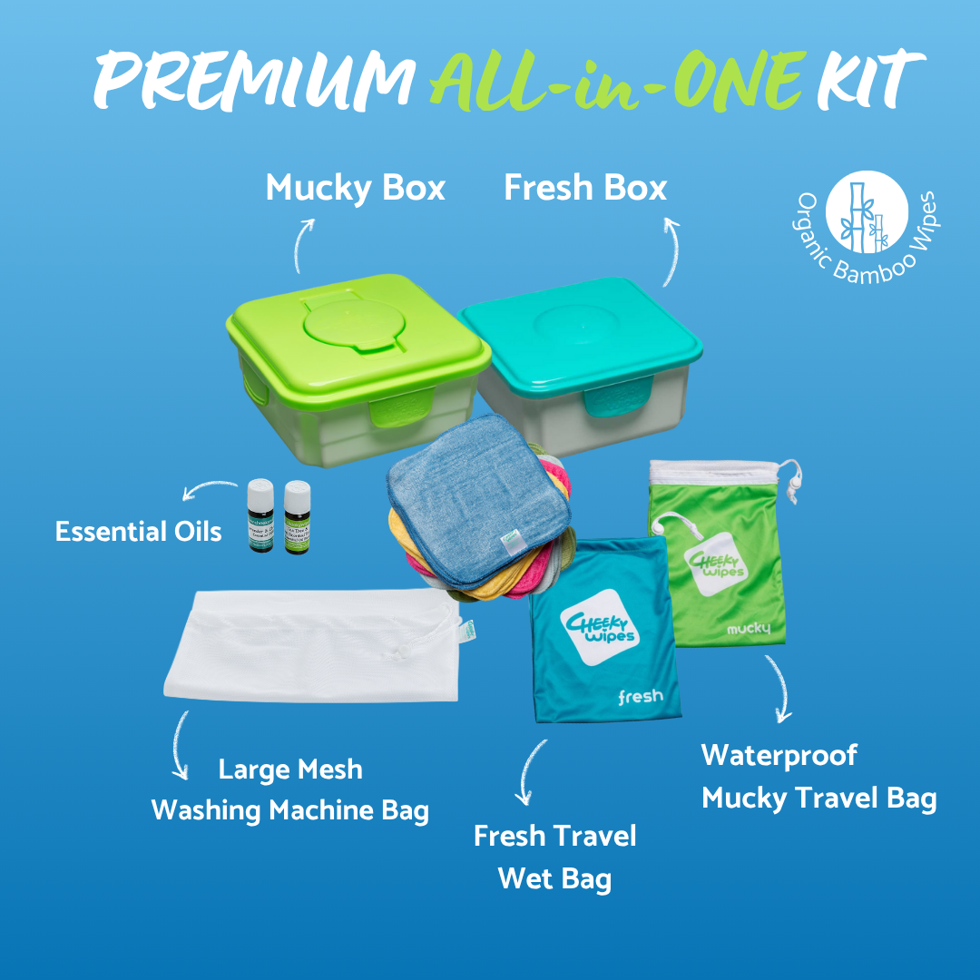 Premium All-in-One Kit Bamboo - Washable Baby Wipes - Blue Box