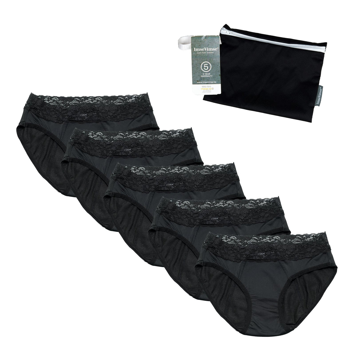 Set of 5 + wetbag - Cheeky Pants 5 x menstrual underwear Feeling Pretty black