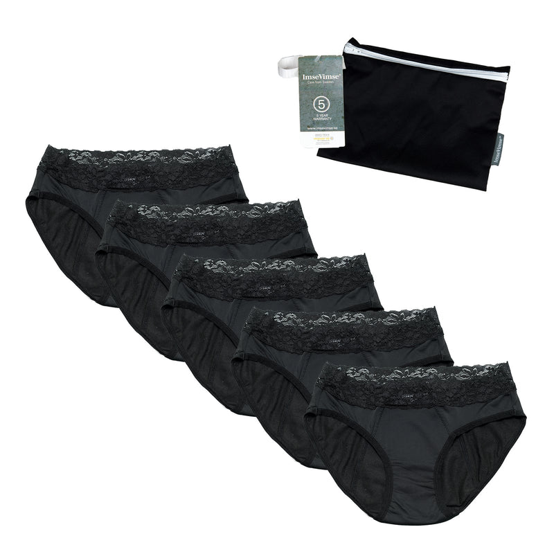 Set of 5 + wetbag - Cheeky Pants 5 x menstrual underwear Feeling Pretty black