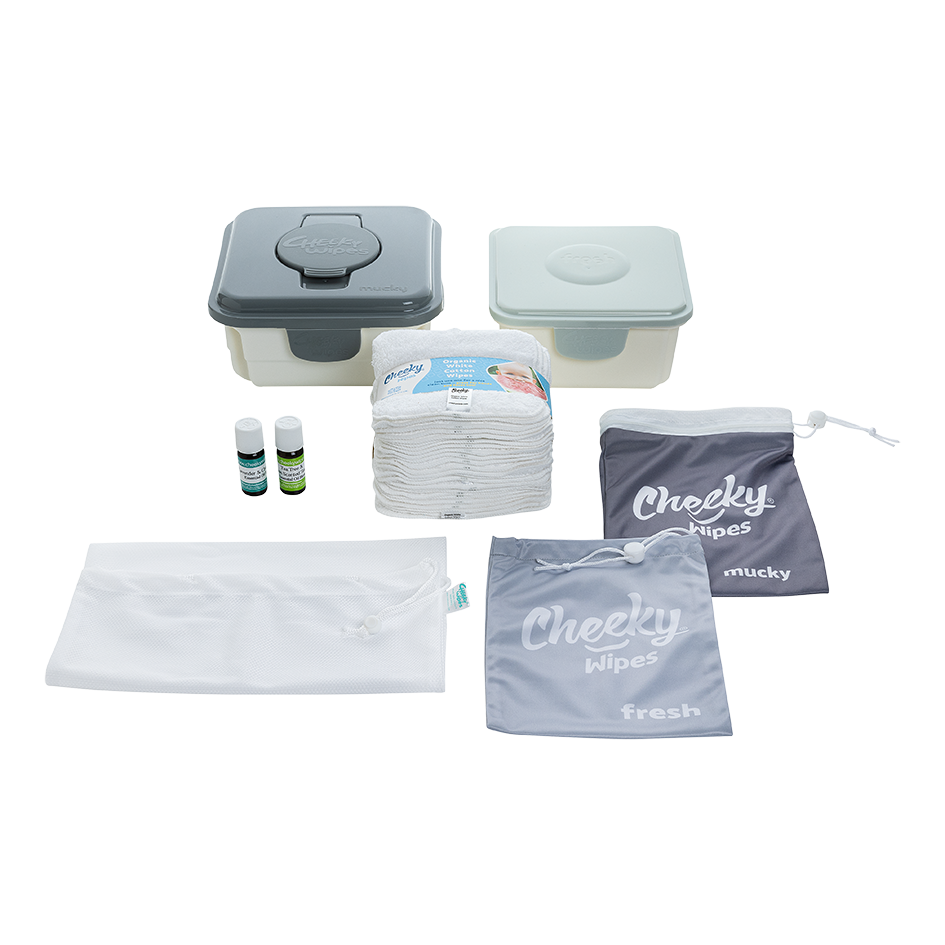 Premium All-in-One Kit Bamboo - Washable Baby Wipes - Grey Box