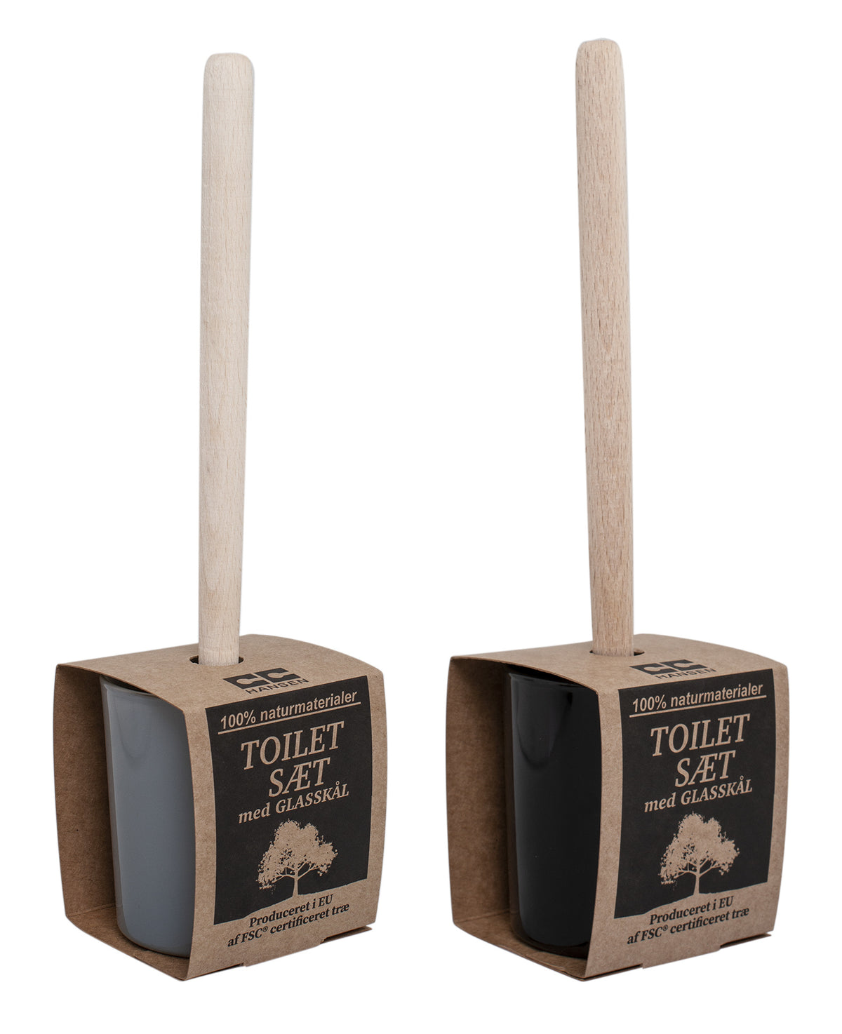 FSC wood toilet brush in glass holder - 2 colours