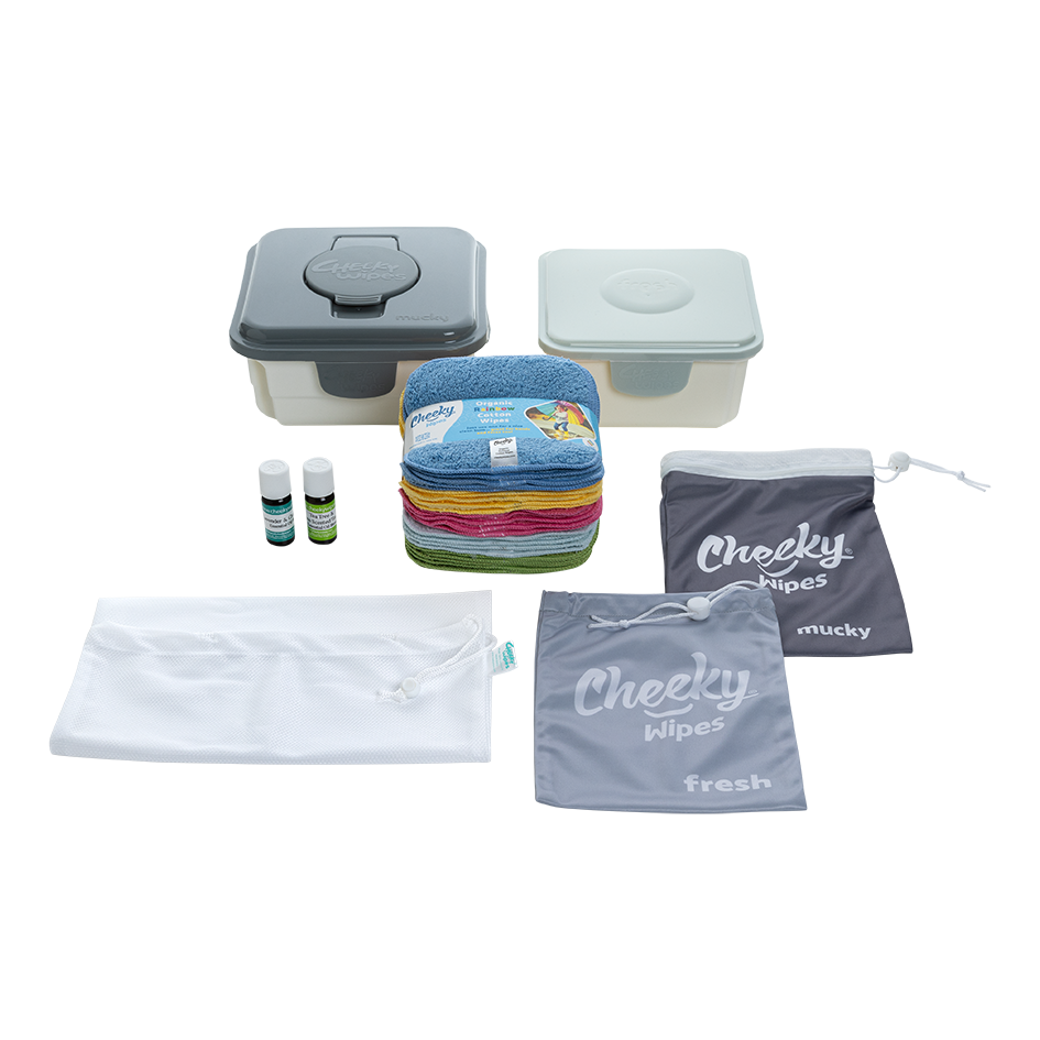 Premium All-in-One Kit Organic Cotton - Washable Baby Wipes - Grey Box