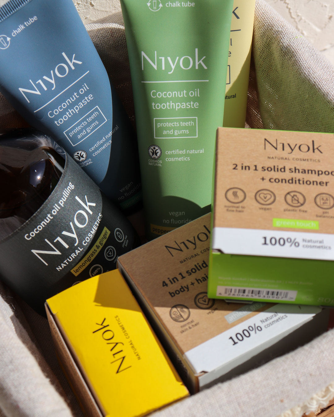 Green Touch Grooming Delight: Niyok Natural Deodorant, Shower Bar, Moisturizer, and Sisal Bag