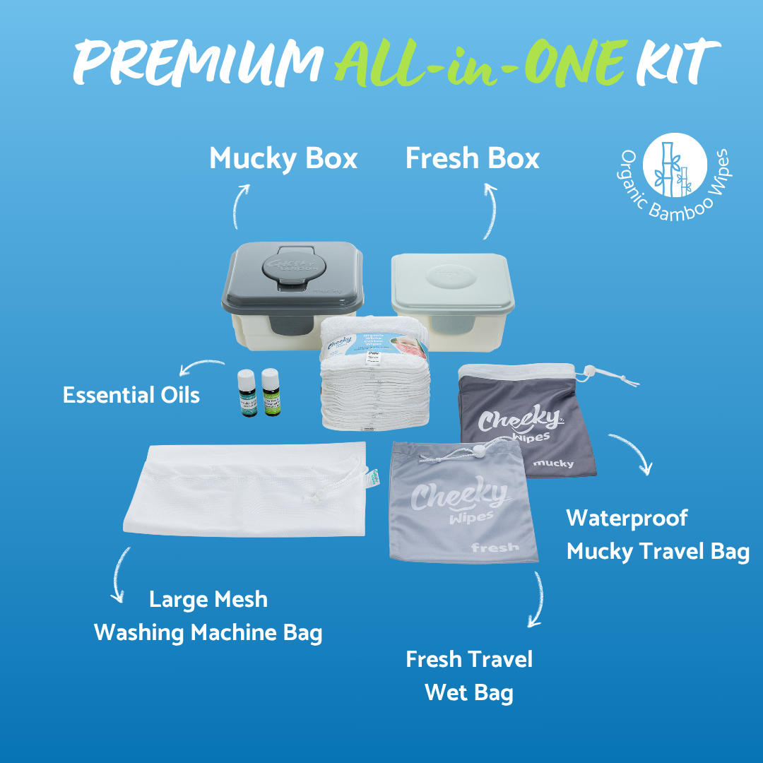 Premium All-in-One Kit Bamboo - Washable Baby Wipes - Grey Box