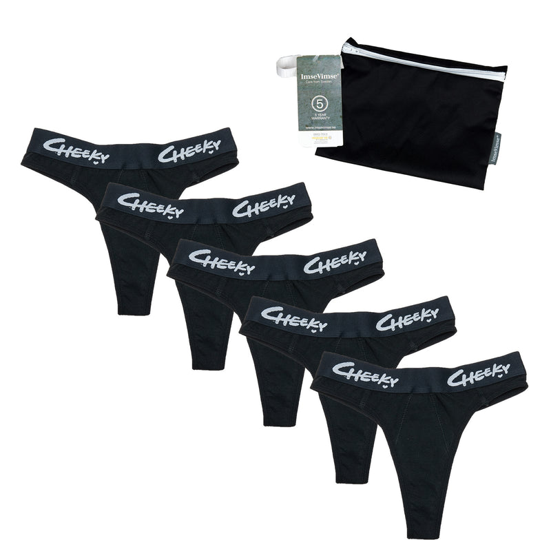 Set of 5 + wetbag - Cheeky Pants menstrual underwear Feeling Limitless - black