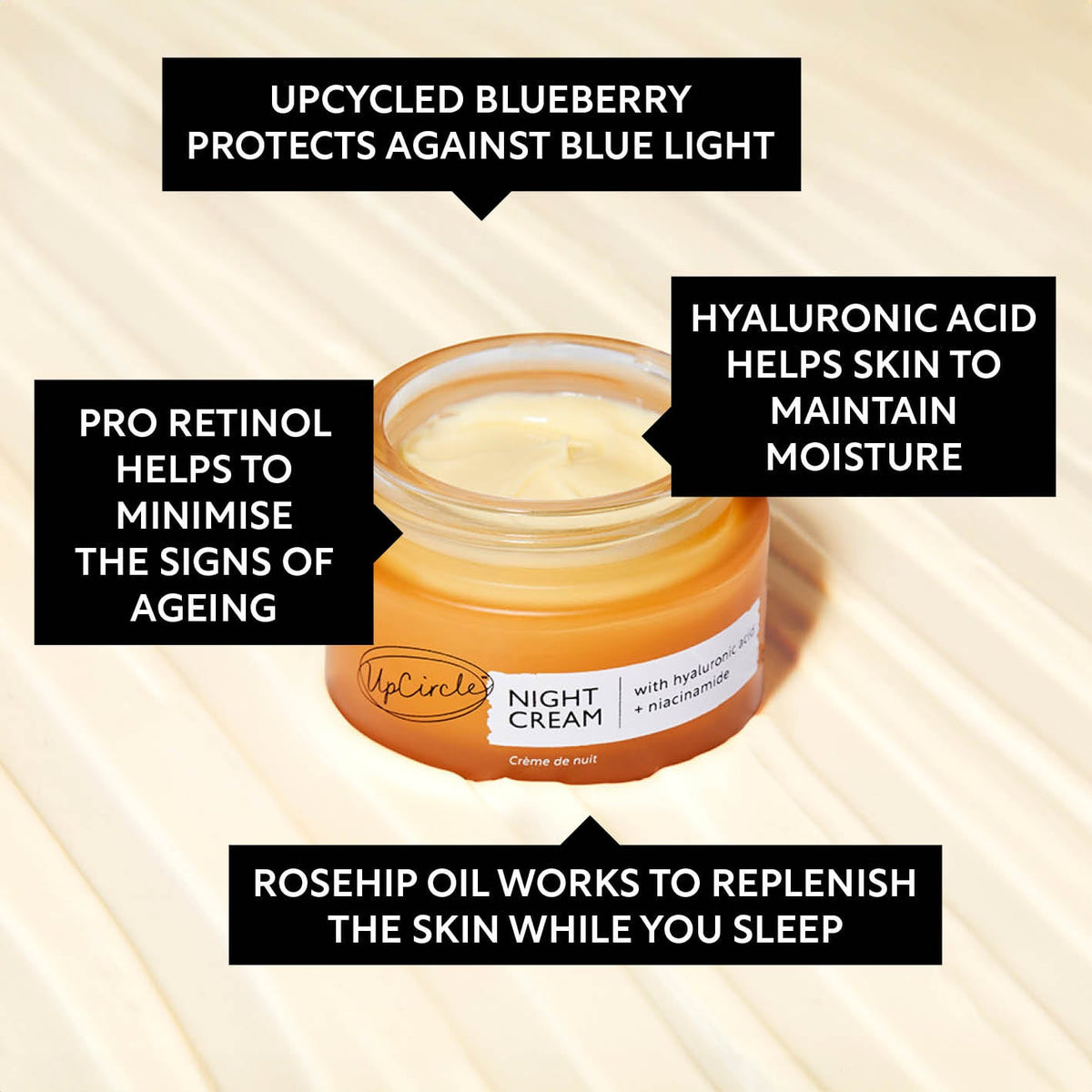 UpCircle Night Cream – Hyaluronic Acid & Niacinamide – 55 ml