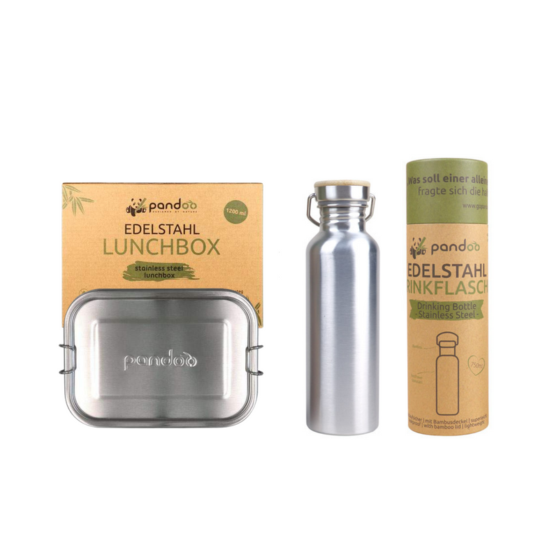 Pandoo stainless steel thermos flask single-walled + Pandoo stainless steel lunch box 1200 ml