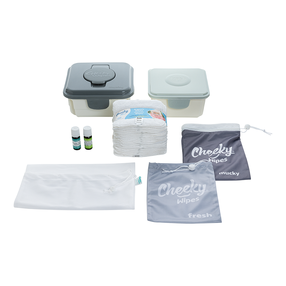 Premium All-in-One Kit Organic Cotton - Washable Baby Wipes - Grey Box