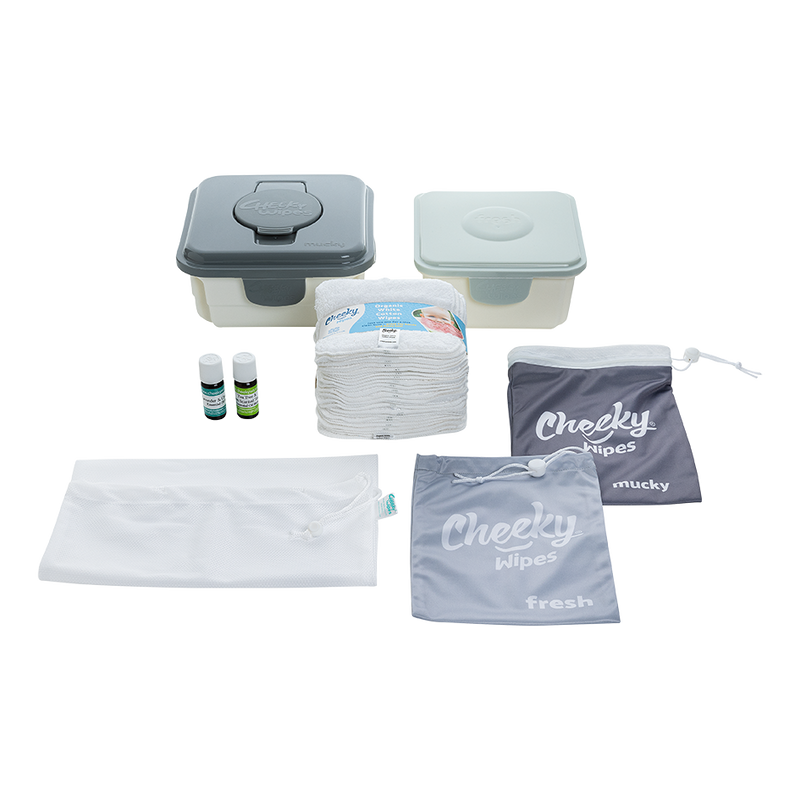 Premium All-in-One Kit Organic Cotton - Washable Baby Wipes - Grey Box