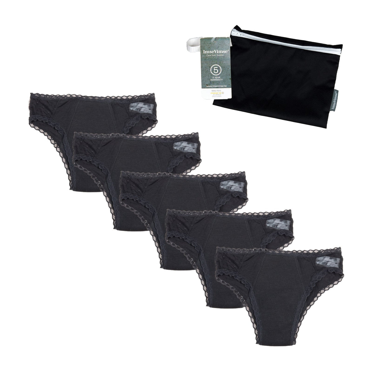 Set of 5 - Cheeky Pants menstrual underwear Feeling Fancy + Wetbag