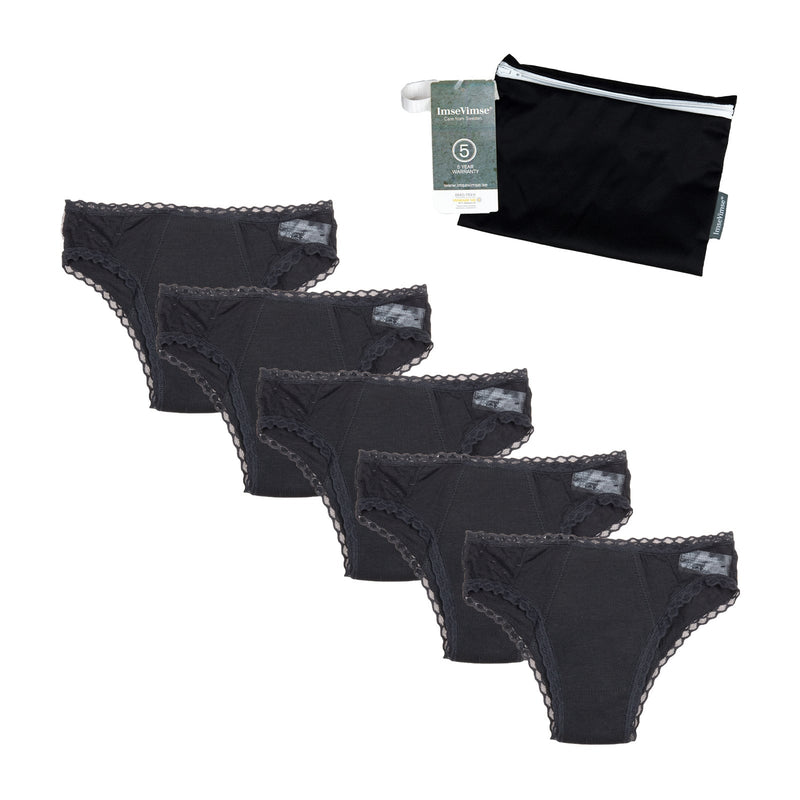 Set of 5 - Cheeky Pants menstrual underwear Feeling Fancy + Wetbag