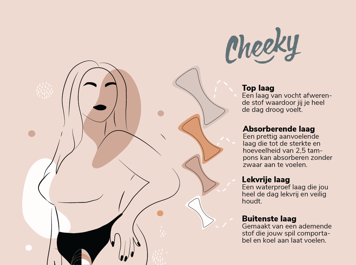 Set of 5 + wetbag - Cheeky Pants menstrual underwear Feeling Cheeky Hipster - black