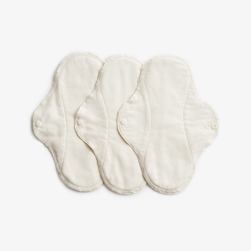 Washable Sanitary Towel with Snap Buttons - 3 Pieces - White