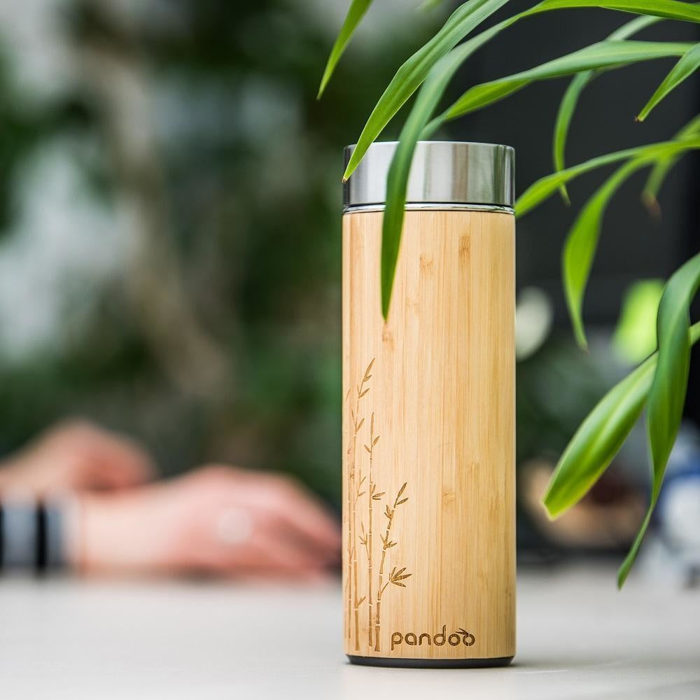 Pandoo bamboo thermos flask with tea strainer insulated - 480 ML