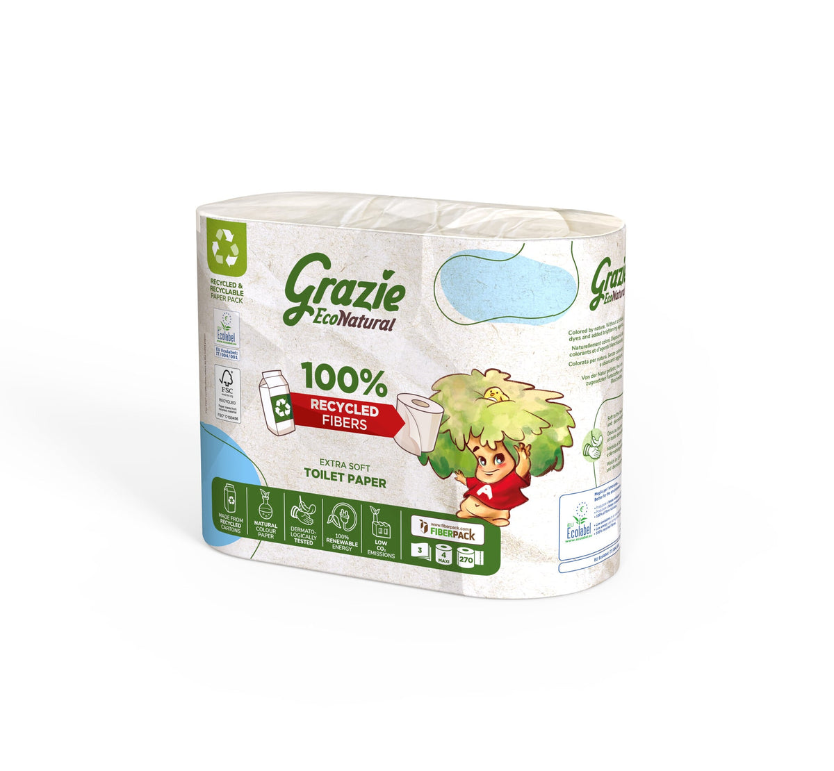 Grazie Natural toilet paper 3-ply - Recycled beverage carton - free from bleach