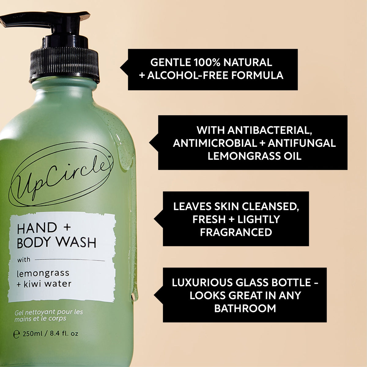 Hand + Body Wash – Upcycled Kiwi Water – 250 ML