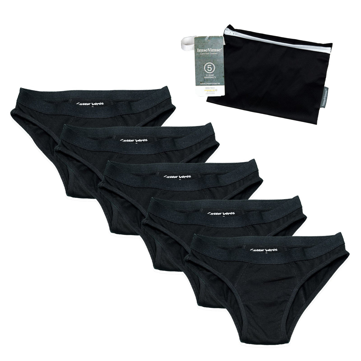 Set of 5 + wetbag - Cheeky Wipes menstrual underwear Feeling Sporty - Extra absorbent