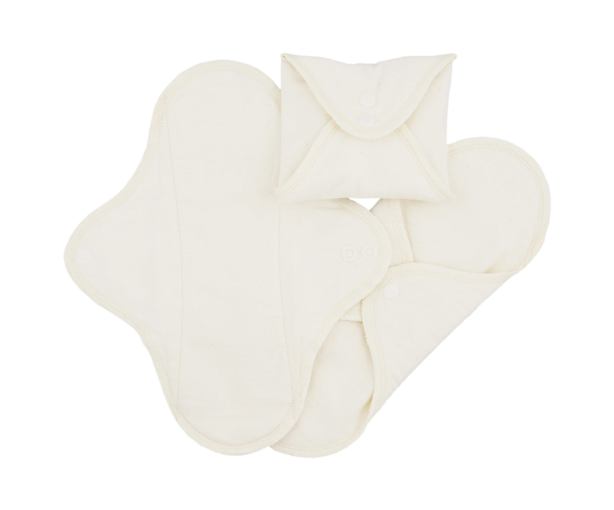Washable Sanitary Towel with Snap Buttons - 3 Pieces - White