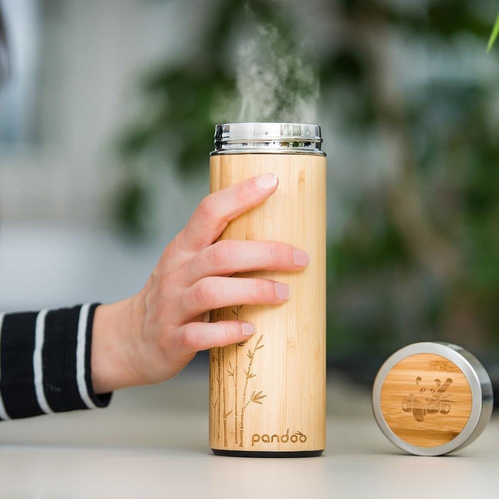 Pandoo bamboo thermos flask with tea strainer insulated - 480 ML