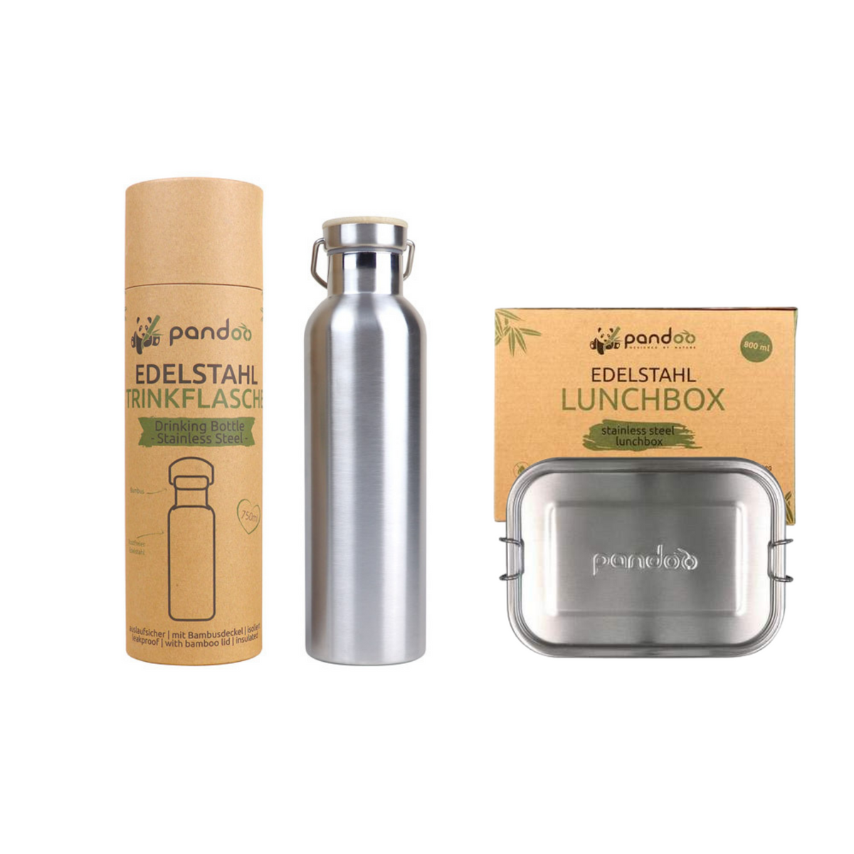 Pandoo stainless steel thermos flask insulated + Pandoo stainless steel lunch box 800 ml