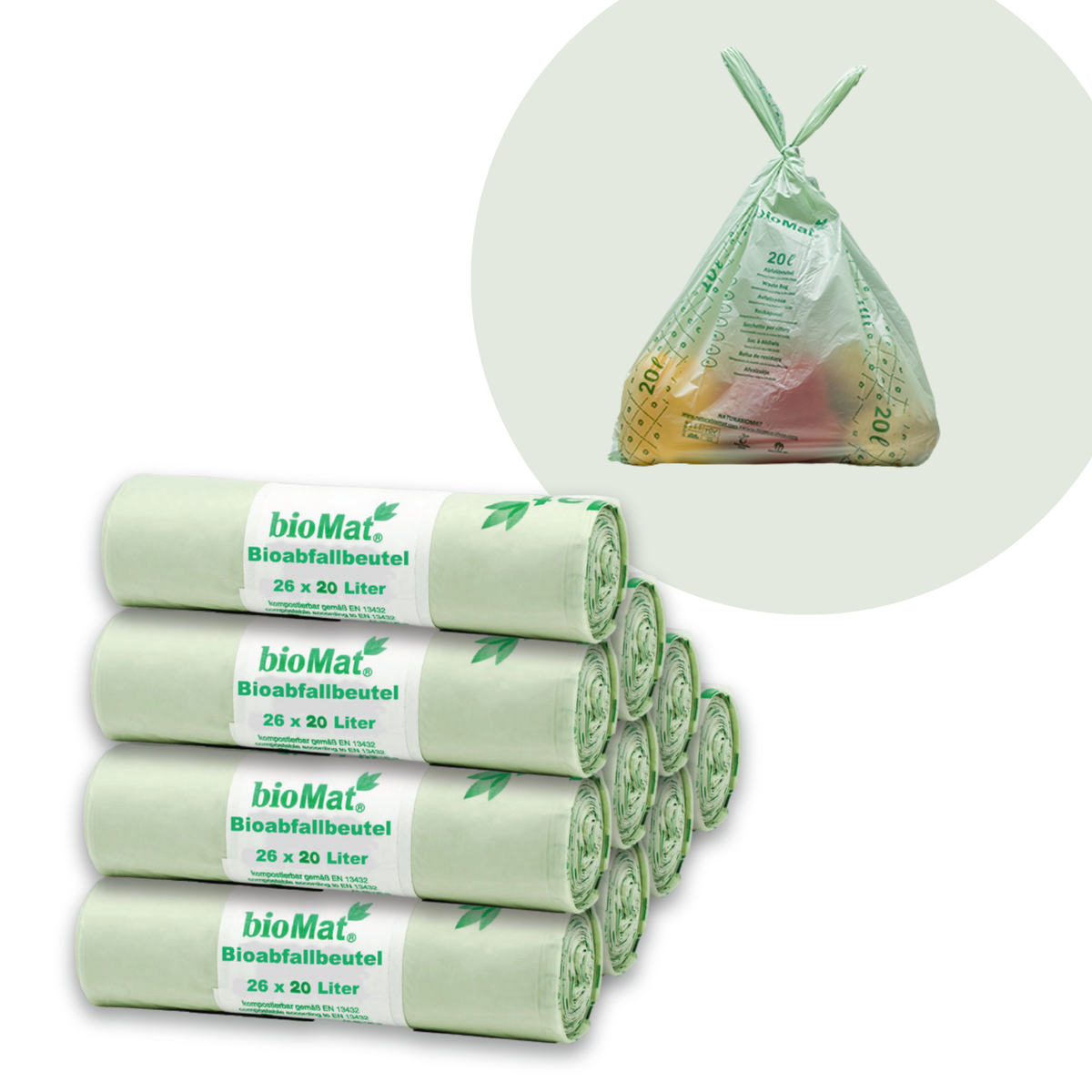 BioMat - Compostable garbage bags with handles 26 x 15/20 liters